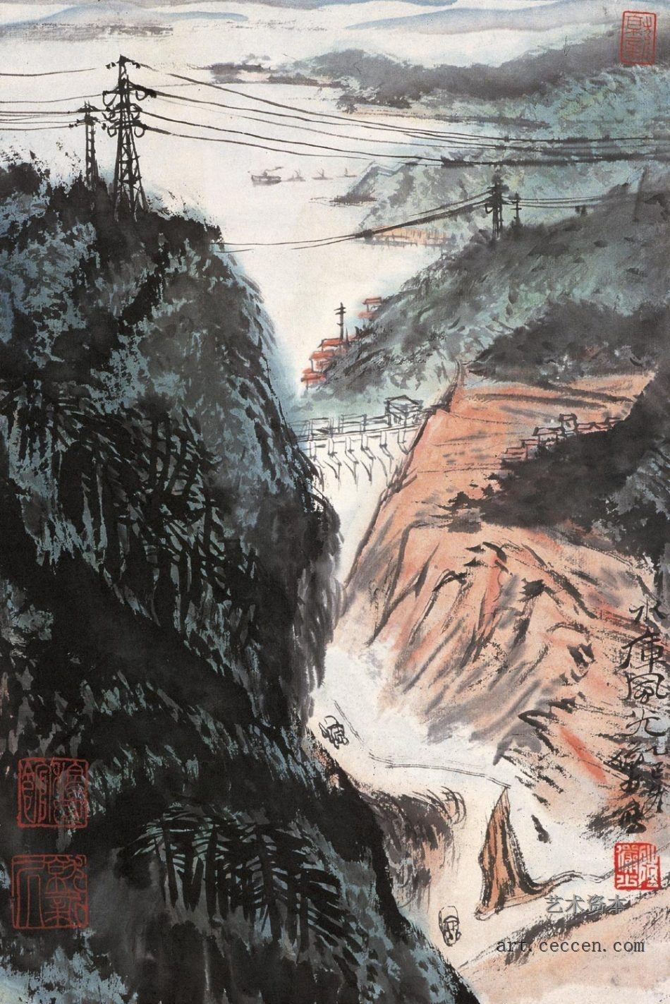 陆俨少 1965年作 水库风光